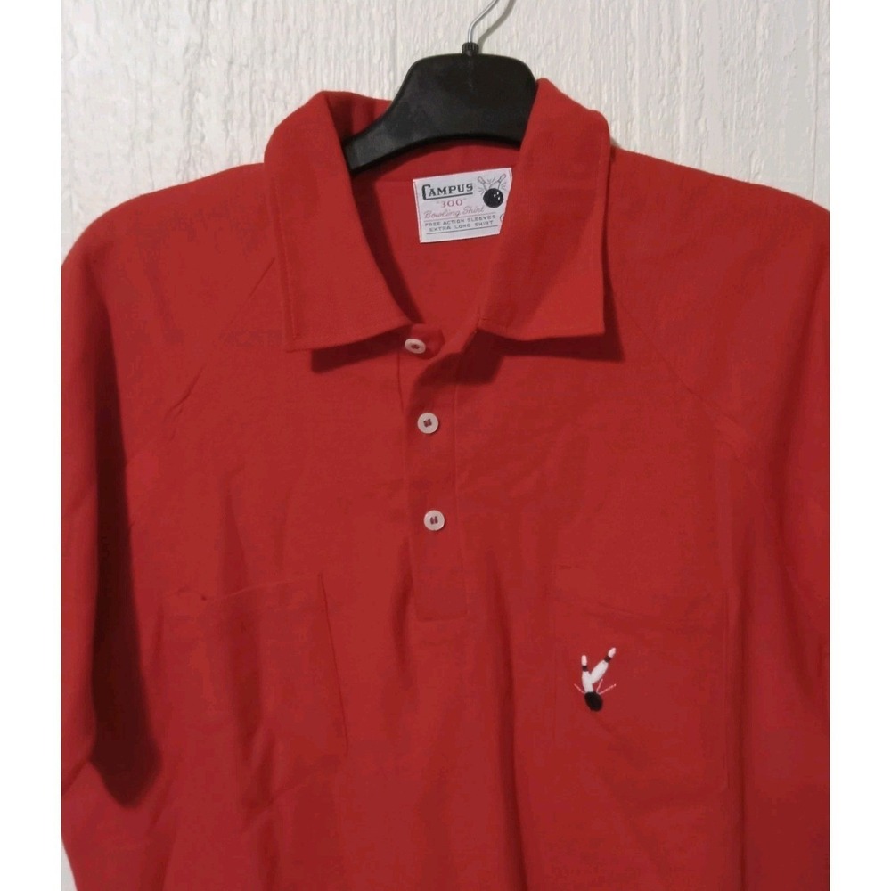Campus Bowling Shirt Mens Large Red Vintage 300 Free Action Sleeves Retro